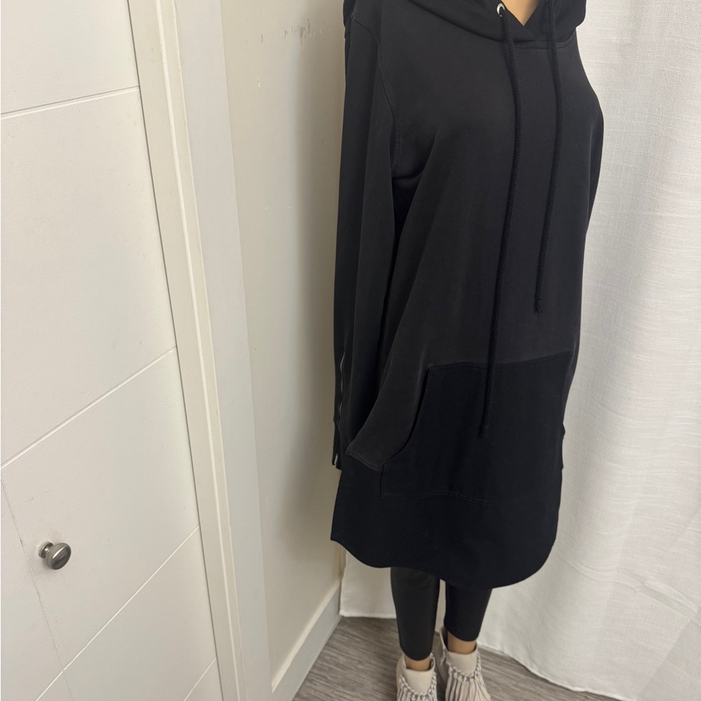 22” ptp zipper cuffs, Black Hooded Women's Top - Picture 3 of 11